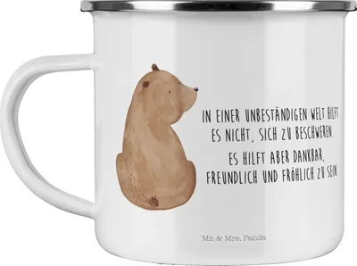 Produktbild von Mr. & Mrs. Panda Pott Bär Schulterblick - Weiß - Geschenk, Motivation, Teetasse, Weltansicht, Bären, Selbstachtung, Emaille Becher, Motivtasse, Teddy, Weisheit, Tasse