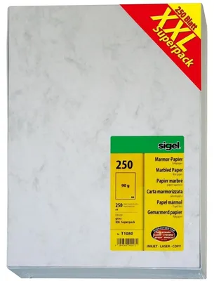 Produktbild von SIGEL T1080 Marmor-Papier, Aktion "XXL Superpack", grau, A4, 90 g/m², 250 Blatt