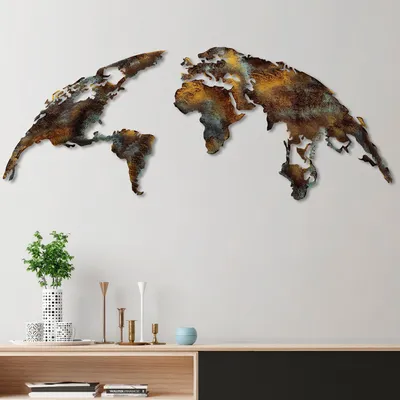 Produktbild von Wallity, World Map Medium - 3, Wanddeko, Mehrfarbig, Metall, 150 x 59 cm