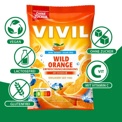 Produktbild von VIVIL® Wild Orange ohne Zucker Bonbons 120,0 g