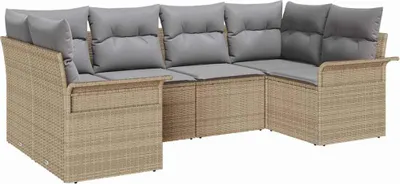 Image de Ensemble de canapés de jardin vidaXL, 6 pièces, beige, en polyrotin