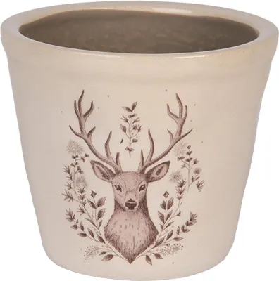 Image de Clayre & Eef Pot de fleurs Ø 12x11 cm Beige Céramique Cerf