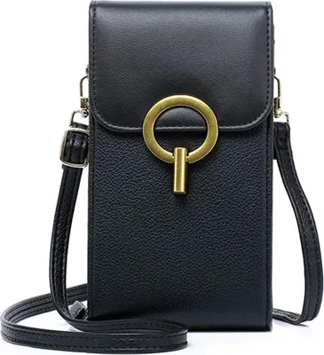 Produktbild von Handy Umhängetasche Damen Handy Schultertasche Kleine Tasche Frauen Brieftasche Cross-Body Kunstleder Shoulder Bag Kartenfächer Verstellbar Abnehmbar Schultergurt (Schwarz 1 Damen-Umhängetaschen)