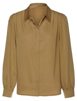 Produktbild von Beige Satinbluse mit verdeckter Knopfleiste, reguläre Passform, Größe S