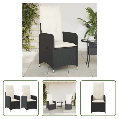 Produktbild von The Living Store Gartensessel mit Kissen 2 Stk. Verstellbar Schwarz Poly Rattan