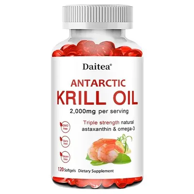 Immagine prodotto di Olio di krill antartico 2000mg (120 capsule) integratore alimentare, cuore, circolazione, articolazioni, cervello, ossa, omega-3 EPA, DHA, astaxantina