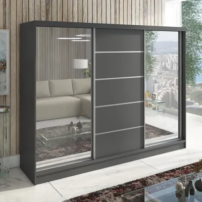 Produktbild von Schwebetürenschrank TOP 3-türiger Kleiderschrank mit 3 Spiegeln, 3 Schubladen und Kleiderstangen – Funktionalität und Eleganz!