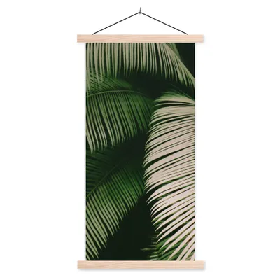 Produktbild von MuchoWow® Textilposter Palmwedel - Sommer - Tropisch 60x120 cm mit holzfarbenen Rahmen - Holz