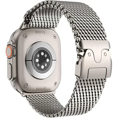 Produktbild von FFO2World Milanese Armband für Apple Watch mit Fallschirmverschluss (Titanfarbe) – 42（S1/S2/S3）-44-45-49mm Damen/Herren