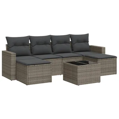 Produktbild von vidaXL 7-tlg. Garten-Sofagarnitur mit Kissen Grau Poly Rattan