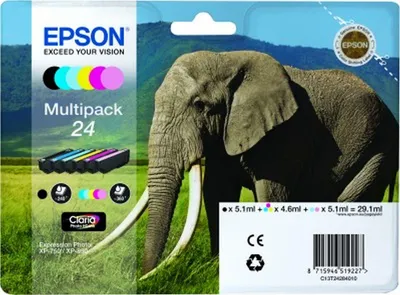 Immagine prodotto di Epson 24 Multipack - Confezione da 6 pezzi - nero, giallo, ciano, magenta, magenta chiaro, ciano chiaro - originale - blister -