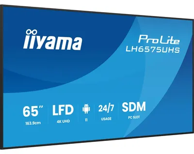 Obrázek produktu pro iiyama LH6575UHS-B2AG, Plochá digitální tabule, 163,8 cm (64.5"), LCD, 3840 x 2160 px, Wi-Fi, 24/7