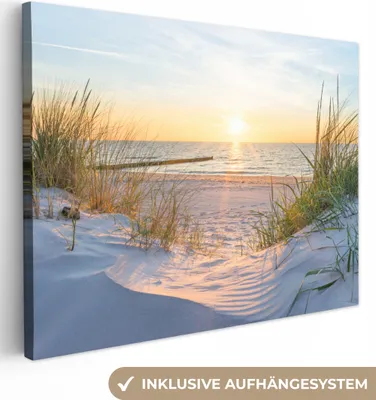 Obrázek produktu pro OneMillionCanvasses® - Obraz na plátně - pláž - slunce - duna - tráva - písek - horizont, nástěnná malba, nástěnné dekorace obrazy obývací pokoj, 120x90cm