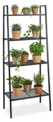 Produktbild von Relaxdays Leiterregal, 4 Gitterablagen, HxBxT: 148 x 60 x 35 cm, Standregal für Wohnzimmer, Küche, Flur, Metall, schwarz