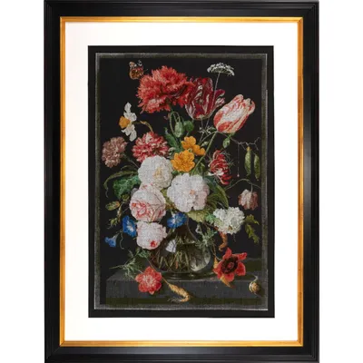 Image de Thea Gouverneur Kit au point de croix compté "Nature morte avec des fleurs dans un vase en verre, Jan Davidsz. De Heem Aida Black", 72x49cm