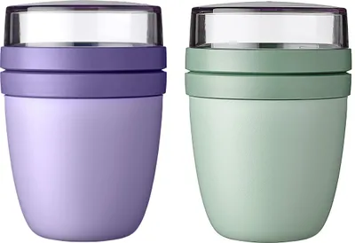 Produktbild von Mepal | Lunchpot Ellipse Mixed | Vivid Lilac + Nordic Sage | 500 + 200 ml | praktischer Reisebecher, Joghurtbecher, To go Becher | Geeignet für Tiefkühler, Mikrowelle und Spülmaschine