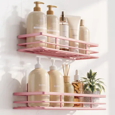 Imagen del producto de Estante adhesivo para ducha, juego de 2 unidades, acero inoxidable resistente a la corrosión, sin necesidad de taladrar, ideal para el baño