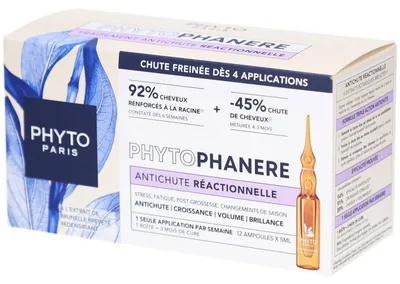 Image de Phyto, Phytophanère, Sérum capillaire sans rinçage pour le cuir chevelu, contre la chute des cheveux et favorisant la repousse, 12 flacons, 5 ml