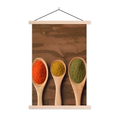 Produktbild von MuchoWow® Textilposter Schöpfkelle - Kräuter - Lebensmittel - Gewürze - Tisch 40x60 cm mit holzfarbenen Rahmen - Poster