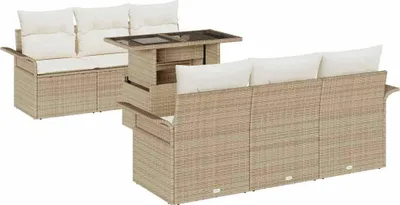 Immagine prodotto di Set di divani da giardino vidaXL, 7 pezzi, color beige, in rattan sintetico