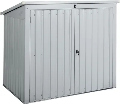 Produktbild von BELIANI Gerätehaus Hellgrau Metall Stahl-Trapezblech 158 cm Abschließbar mit 2 Türen Pultdach Mülltonnenverkleidung Modern Garten Terrasse Außenbereich