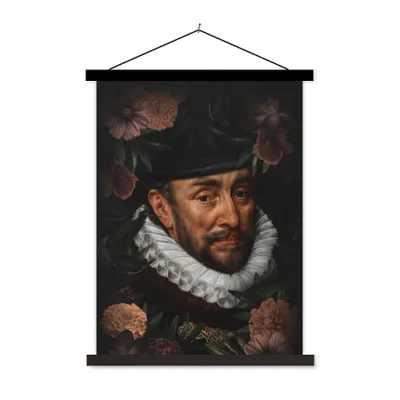 Produktbild von MuchoWow® Textilposter Wilhelm von Oranien - Adriaen Thomasz - Blumen 60x80 cm mit schwarzem Rahmen - Plakathalter
