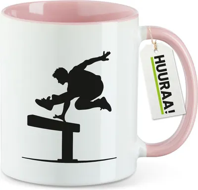 Produktbild von Huuraa Kaffeetasse Parkour Freerunning 330ml Rosa Keramik Kaffeebecher Geschenkidee