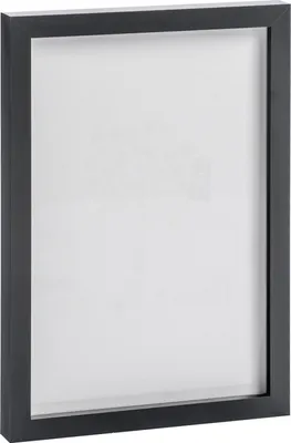 A black picture frame with a white matting is shown against a white background.