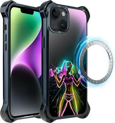 Produktbild von Schutzhülle für das iPhone 14, MagSafe-kompatibel, verstärkte Ecken, schwarz, Sportlerin, Fitness