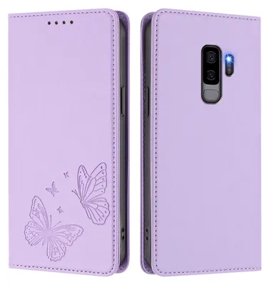 Image de Étui en cuir pour Samsung Galaxy S9 Plus, motif papillon en relief, étui portefeuille à rabat avec support, violet clair