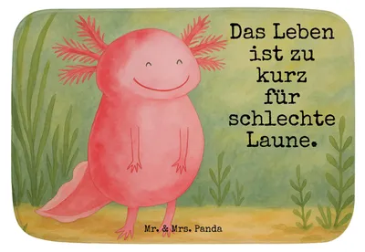 Produktbild von Mr. & Mrs. Panda Teppich Bad Axolotl Glücklich Design - Weiß - Geschenk, Lurche, Badematte, Lebensfroh, badezimmer läufer, Badläufer, Badteppich, gut Gelaunt, Lurch