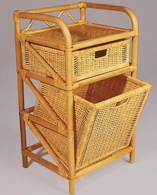 Produktbild von bv-vertrieb.de Wäscheregal, Echtes Rattan, honigfarben, mit 1 großer Schublade und 1 Wäschebehälter, B/T/H 45x35x95cm, Art. 3589