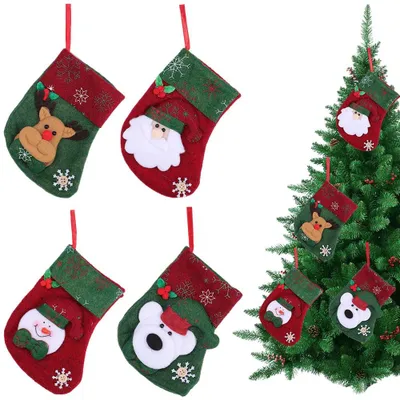 4 Mini-Weihnachtsstrümpfe aus Filz – Weihnachtsmann, Rentier, Schneemann, Bär