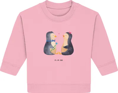 Produktbild von Mr. & Mrs. Panda Organic Baby Pullover Pinguin Pärchen 24. - 36. Monat - Baumwolle Pink - Geschenk, Bullover, Liebe, Hochzeitstag, Verknallt, Hochzeit, glücklich