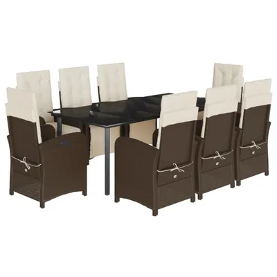 Produktbild von 9-tlg. Garten-Essgruppe mit Kissen Braun Poly Rattan
