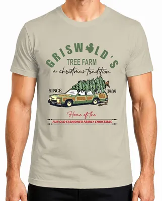 Imagen del producto de Camiseta para hombre, diseño "Griswold's Tree Farm Family Christmas", temática navideña, color: natural, talla XL
