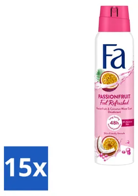 Imagen del producto de 15 aerosoles desodorantes Fa, aroma a maracuyá, 150 ml - Paquete económico - 15 unidades