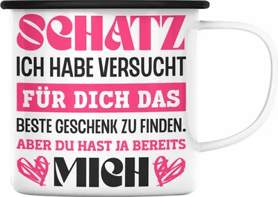 Produktbild von Trendation - Lustige Emaille Tasse für Freund Freundin Valentinstag Geschenkidee für Sie Ihn Ich Habe Versucht Das Perfekte Geschenk Zu Finden (Schwarz)