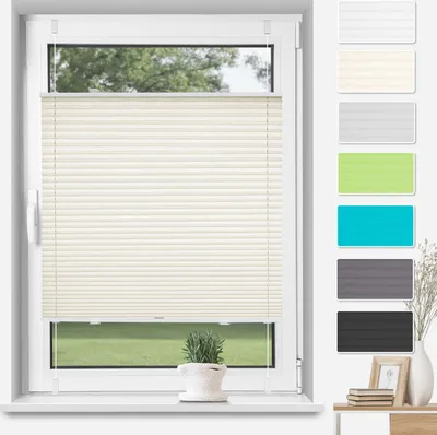 Produktbild von Grandekor Plissee klemmfix ohne Bohren,Beige 100x130cm(BxH), Sichtschutz Faltrollo ohne Bohren Jalousie Rollos für Fenster und Tür