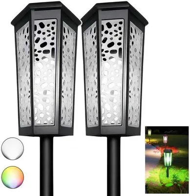 Image de Lot de 2 lampes solaires d'extérieur pour allée, blanc froid et multicolores