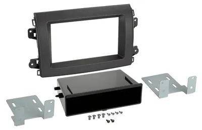 Image de Plaque de façade 2-DIN avec vide poche compatible avec Citroën/Fiat/Opel noire