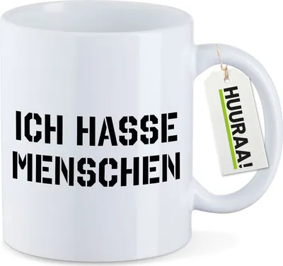 Produktbild von Huuraa Kaffeetasse ICH HASSE MENSCHEN 330ml Weiß Keramik Kaffeebecher Geschenkidee