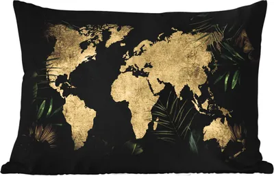 Produktbild von MuchoWow® Outdoor Kissen - Weltkarte - Vintage - Tropische Pflanzen - 60x40 cm - Wetterfest - Lounge Kissen - Zierkissen - Kissen für Innenräume