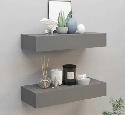 Produktbild von vidaXL Wandregale mit Schubladen 2 Stk. Grau 60x23,5x10 cm MDF