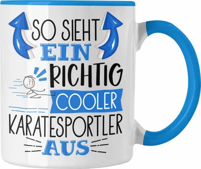 Produktbild von Trendation - Karatesportler Tasse Geschenk So Sieht Ein Richtig Cooler Karatesportler Aus Geschenkidee Spruch Lustig Becher (Blau)