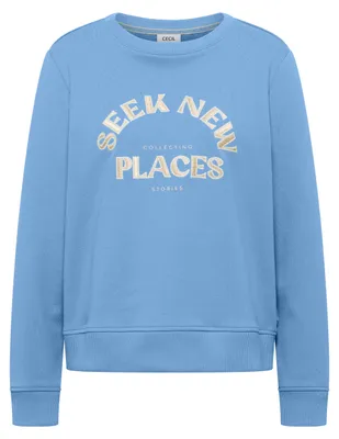 Produktbild von Cecil Damen Sweatshirt Baumwolle cloud blue mit Stickerei Rundhals Langarm