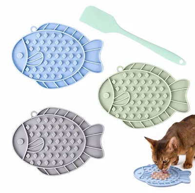 Lekmat für Katzen, 3 Stück, mit Saugnapf, Fischform