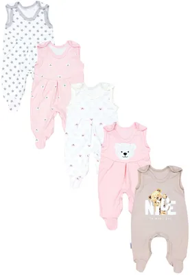 Produktbild von TupTam Baby Unisex Strampler mit Aufdruck Spruch 5er Pack, Farbe: Bärchen Rosa Weiß Sterne Grau Nice Teddy Beige, Größe: 50