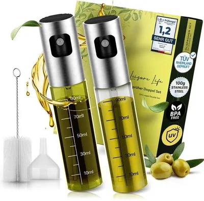Immagine prodotto di Set di 2 flaconi spray per olio in acciaio inossidabile da 100 ml, senza BPA