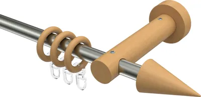 Produktbild von Interdeco Gardinenstange / Vorhangstange Edelstahl / Buche lackiert, Typ Adrian Holly (Kegel), 16 mm Ø 1-läufig, 200 cm